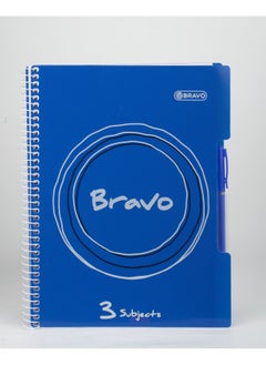 Buy Bravo Notebook 120 Sheets with Free Pen - 3 Subjects - A4 Size - Blue in Egypt