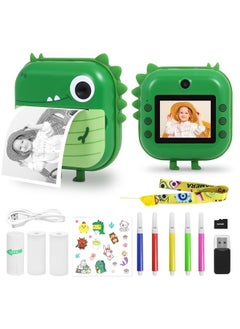 Buy Instant Camera for Kids, Mini Thermal Printing Camera, No Ink Required, 48MP Dual Camera,1080P HD Video, 32G TF Card, 3 Print Paper, 2.4 Inch Color Screen, Cute Animal Cartoon Design, Dinosaur in UAE