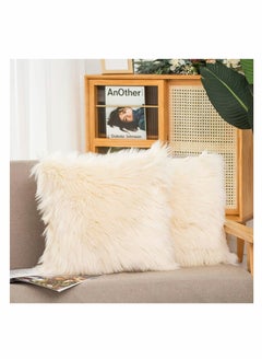 Buy Set of 2 Decorative Faux Fur Throw Pillow Covers, for Sofa Couch Chair Bed Cafe in UAE