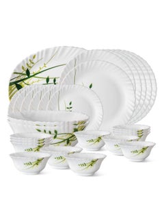 Buy 27 Pieces Opalware Dinner Sets- Microwave & Dishwasher Safe- Herbs Dinnerware Set with Full Plate, Side Plate, Soup Bowl, Vegetable Bowl, Serving Bowl & Rice Plate- White in Saudi Arabia