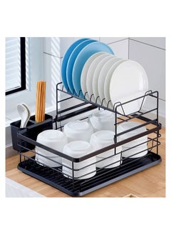 Buy Dish Rack Drying Stand With Tray Dish Drainer Plate Kitchen Organizer in UAE