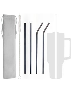 اشتري 4-Pack Reusable Stainless Steel Metal Straws with Case - Stanley Long Drinking Straws for 40 oz and 30 oz Tumblers Yeti Dishwasher Safe في الامارات