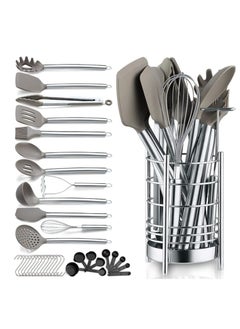 Buy Kitchen utensils set 33 Piece Nonstick Silicone Cookware Set, Kitchen Tool Set, Spoon Spatula Set with Sturdy Stainless Steel Cutlery Rack, Dishwasher Washer in Saudi Arabia