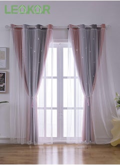 Buy 2 Panels Star Blackout Curtains Double Layer Star Cut Out Stripe Gradient Window Curtains 134x183CM in Saudi Arabia