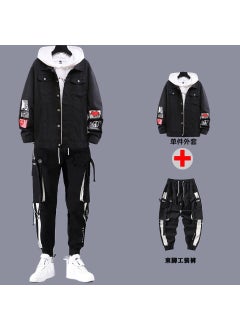 Buy Mens Casual Denim Jacket  Pants Set Spring 8 black + overalls in UAE