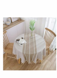 اشتري Simplicity and Fashion Table Cloth Tassel Cotton Linen Table Cover for Kitchen Dinning Wrinkle Free Table Cloths (Coffee, 60 in Round) في السعودية