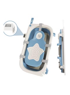 Buy Foldable Baby Bathtub with Temperature Sensing, Portable Travel Bathtub with Drain Hole, Durable Baby Bathtub Newborn to Toddler 0-36 Months (Blue) in Saudi Arabia