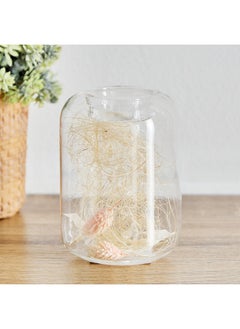 Buy Reba Glass Tealight Candleholder with Dried Flower 8.5 x 11 x 8.5 cm in Saudi Arabia