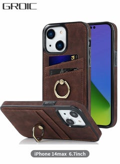 اشتري For iPhone 14 Plus IPhone 14 Max Case 6.7 Inch Wallet Case with Card Holder Ring Kickstand Dual Layer Leather Credit Card Slots Protective Shockproof Cover Designed for IPhone 14 6.1 Inch Shell في الامارات