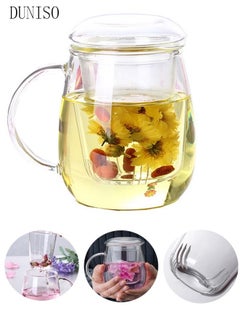 اشتري Glass Tea Cup with Infuser and Lid 500 ml Glass Large Tea Mug with Infuser Clear Teacup for Loose Leaf Tea Blooming Tea Tea في الامارات