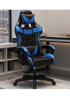 Buy Adjustable Racing Gaming Chair, Ergonomic Design Lumbar High Back PU Leather with Comfortable Armrest and Headrest, Blue/Black in UAE