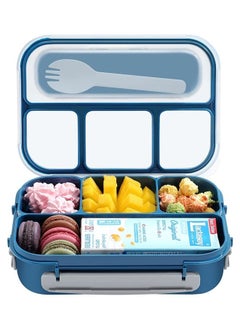 اشتري Lunch Box Kids Bento Box Adult Lunch Box Lunch Containers for Adults/Kids/Toddler 1300ML-4 Compartment Bento Lunch BoxMicrowave & Dishwasher & Freezer SafeBPA Fre Blue في الامارات