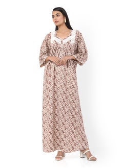 Buy FRONT BUTTONED LEAF PRINTED WITH UNIQUE THREAD EMBROIDERY ARABIC KAFTAN JALABIYA DRESS in Saudi Arabia