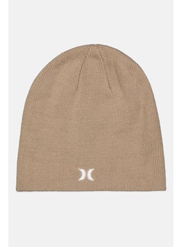 Buy Men Embroidered Logo Beanie Cap, Beige in UAE