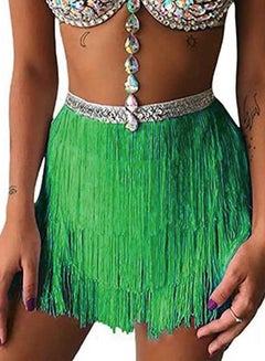 Buy Fringe Waist Chain Skirt Belly Dance Tassel Waist Wrap Belt Skirts Party Rave Costume Green in UAE