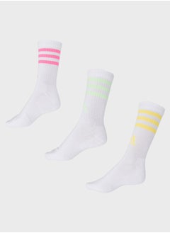 Buy 3 Pack 3 Stripes Cushioned Sportswear Crew Socks in Saudi Arabia