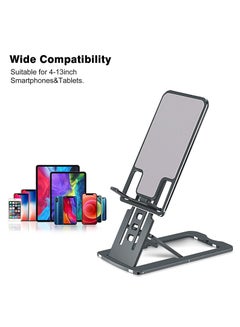 Buy Foldable Aluminium alloy Phone Stand Angle Adjustable Mobile Phone Holder Desktop Live Lift Tablet Laptop Universal Folding Lazy Stand Grey in UAE