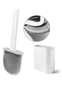 Buy Silicone Toilet Brush and Holder Set, Anti Slip Long Plastic Handle, With Floor Stand, Flexible Brush Head, Easy to Clean Toilet Corners - White in Saudi Arabia