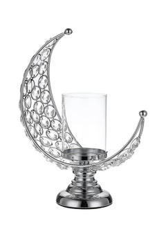 Buy Candle Holder, Silver Moon Shaped Crystal Pillar Candle Holders, Tealight Holders with Glass Covers, Metal Crystal Moon Pillar Candle Stands, Votive Candlesticks for Table Centerpieces, 1 Pcs in Saudi Arabia