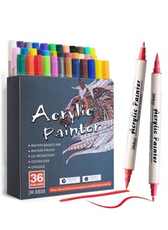 اشتري 36 Colors Acrylic Paint Marker Pens, Waterproof Premium Dual Tip Acrylic Paint Pens, Suitable for Crafts Making, Rock Painting, Ceramic, Wood في الامارات