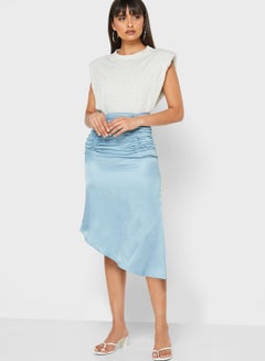 Buy Ruched Asymmetrical Hem Midi Skirt in UAE