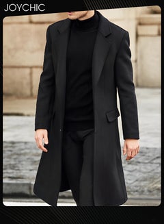 Buy Classic Autumn and Winter  Warm Long Button Detailed CoatBlack for Men Outdoor Black in UAE
