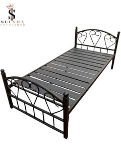 Buy Full Heavy Duty Single Steel Bed Black 90x190Cm in UAE