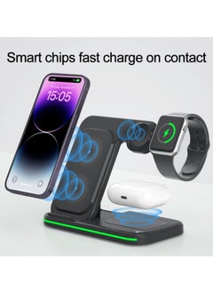 Buy 3 in 1 Wireless Fast Charger Stand, Black in Saudi Arabia