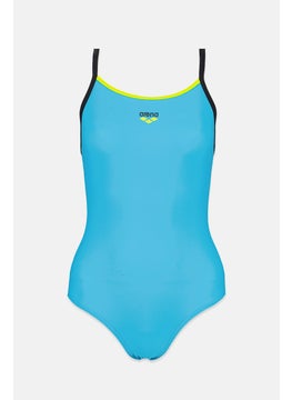 اشتري Women Brand Logo One Piece Swimsuit, Turquoise and White في السعودية