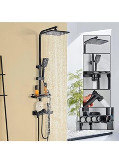 Buy Shower System Matte Black Bathroom Thermostatic Shower Faucet Set with Tub Spout Shower Head 3 Functions Hand Sprayer Bidet and Shelf Rain Outdoor Shower Fixtures Kit Wall Mounted in Saudi Arabia