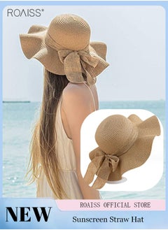 Buy Women'S Fashion Sunshade Hat Lace Hollow Woven Big Brim Beach Hat Ruffle Design Foldable Flower Woven Fisherman Hat in UAE