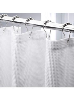 اشتري Premium Shower Curtain White Thick Fabric Waffle Weave Design 5-Star Hotel Quality Waterproof Mildew-proof No Smell Washable with 12 Plastic Hooks for Bathroom (180x180cm) في الامارات