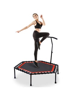 Buy 45" Silent Mini Trampoline with Adjustable Handle Bar Fitness Trampoline Bungee Rebounder Jumping Cardio Trainer Workout in Saudi Arabia