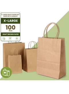 Buy Ecoway Kraft Paper Bags - Pack Of 100 Craft X-Large Paper Grocery Bags With Handles For Shopping, Party, Birthday, Wedding Gift, Retail, Merchandies Ecofreindly Reusable  (33X33X24 Cm) in UAE