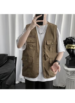 Buy Mens Summer Thin Work Vest Retro Sports Multi-Pocket SleevelessBrown Brown in UAE