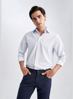 Buy Man Modern Fit italian Neck Woven Long Sleeve Shirt in UAE