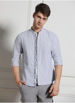 اشتري Regular Fit Grey Cotton Shirt Mandarin Collar في الامارات