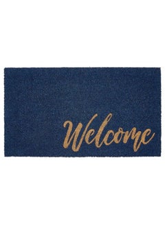 Buy Nonslip Rectangular Coir And Rubber Entryway Welcome Doormat With Natural Fibers For Indoor Or Outdoor Use Decorative Script Design Navy Blue/Natural/Beige in UAE