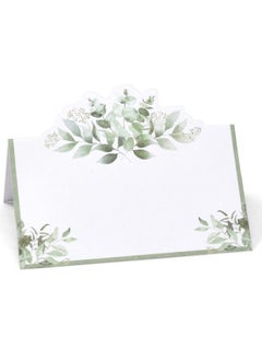 اشتري 100 Pack Eucalyptus Greenery Place Cards Floral Green Leaves Seating Name Card Wedding Table Setting Folded Tent Cards For Baby Shower Dinner Reception Tables Placement Party Decorations 2" X 3.5" في الامارات