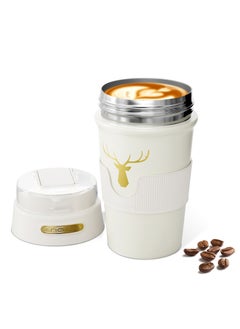 Buy Travel Coffee Mug, 450ml Insulated Coffee Cups with Lid and Straw, Vacuum Thermos Stainless Steel Coffee Mugs Spill Proof, Reusable Double Wall Vacuum Tumbler for Hot and Cold Water Coffee(White) in Saudi Arabia