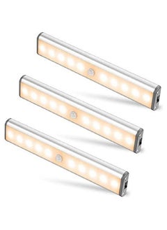 Buy Motion Sensor Light Bar Night Light for Room, Stick-on Anywhere Wireless Battery Operated 10 LEDs Closet Lights Wardrobe Lighting LED Light(Warm White, 3 Pack) in UAE