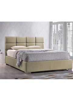 Buy Lombardia | Wooden Bed Frame Upholstered in Velvet - Ivory in Saudi Arabia