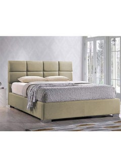 Buy Lombardia | Wooden Bed Frame Upholstered in Velvet - Ivory in Saudi Arabia