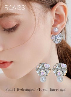 Buy Silver needle two wearing pearl hydrangea flower earrings fashion elegant temperament earrings Chinese style new earrings female in UAE