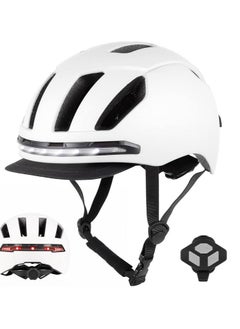 Buy Smart bicycle helmet with front and rear LED lights, detachable sun visor and lining, suitable for adult men's and women's bicycles, skateboards,  roller scooters, commuting，white in Saudi Arabia