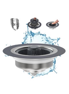 Buy 3 in 1 Kitchen Sink Drain Strainer and Stopper Set, Stainless Steel, Pop-Up Anti-Clogging Basket Filter, Fits Standard 3-1/2 Inch Drains in Saudi Arabia