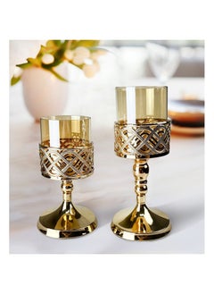 اشتري Medalion Set Of 2 Metal Candle Holder Titanium 10Xx20 Cm Gold في الامارات