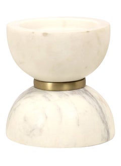 Buy Mett Pillar Candle Holder, White & Gold - 13x12 cm in UAE