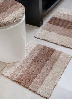 Buy 4-Piece Striped Pattern Polyester Bath Mat Set Brown and Beige 80 x 50 cm SC005 BROWN in Saudi Arabia