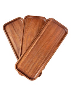 اشتري Natural Beech Wood Serving Trays (35.56 x 13.97 centimeters) Rectangular Wooden Large Serving Platters for Food, Appetizer Serving Tray, Wood Tray Cheese Board (Set of 3 Plates) في مصر